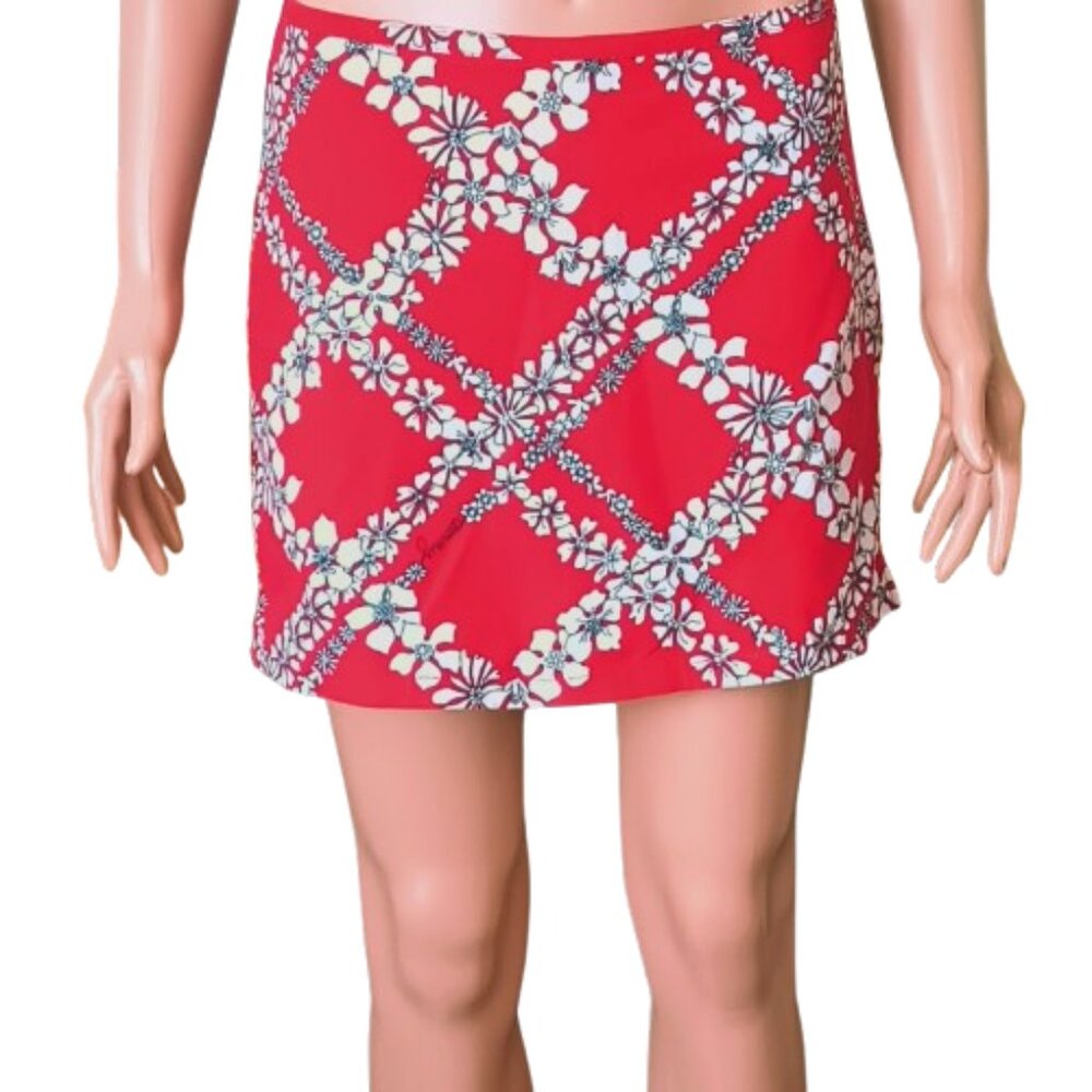 Tommy Hilfiger Girls Floral Skort 16 Red Y2K Shorts Lattice Print Side Slits